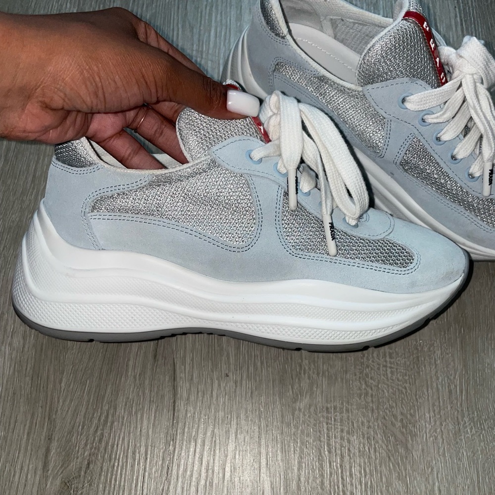 Prada baby blue Suede America’s Cup Sneaker size 35 1/2 - Picture 6 of 11